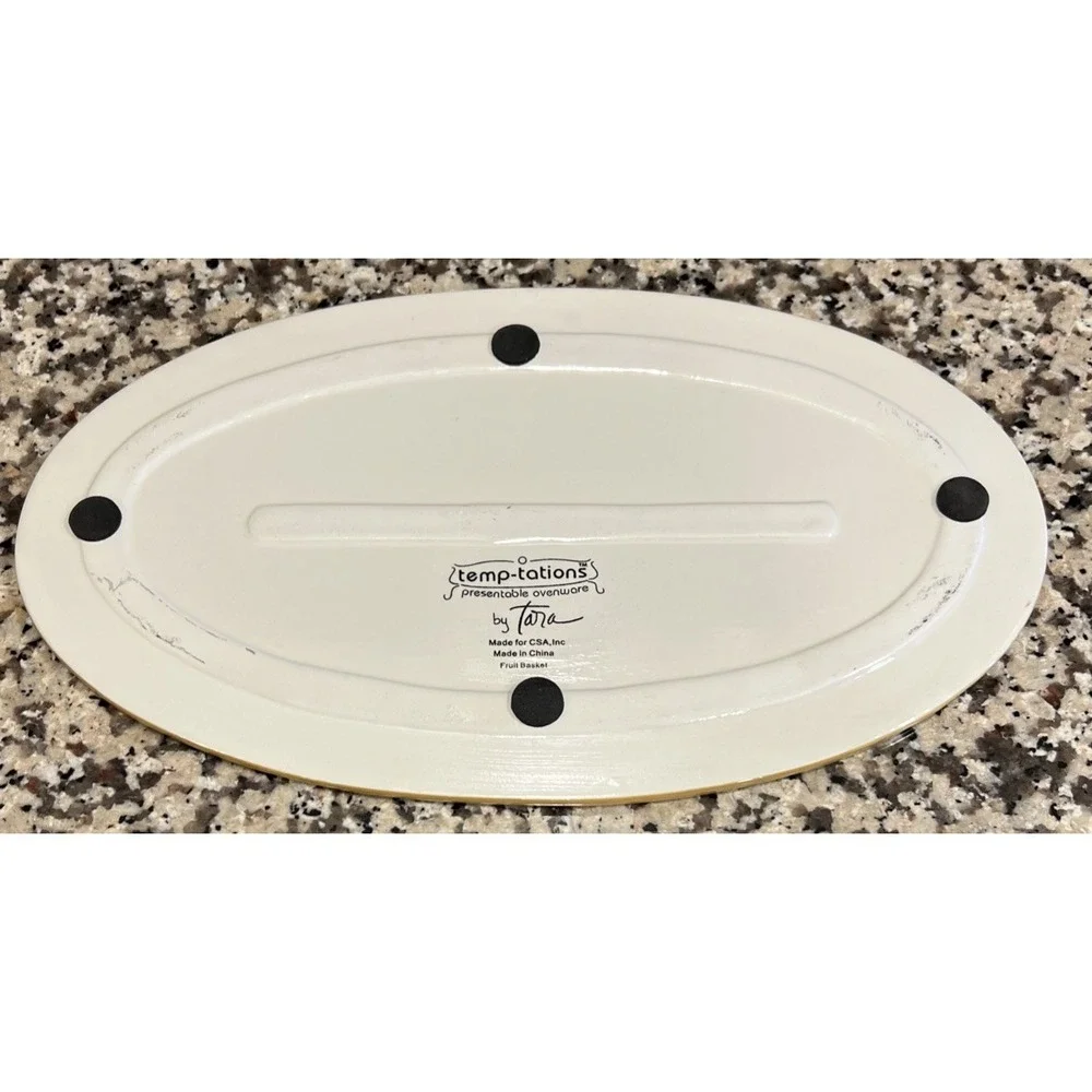 Temptations By Tara Fruit Basket‎ Ceramic Trivet Hot Plate Oval 12.5